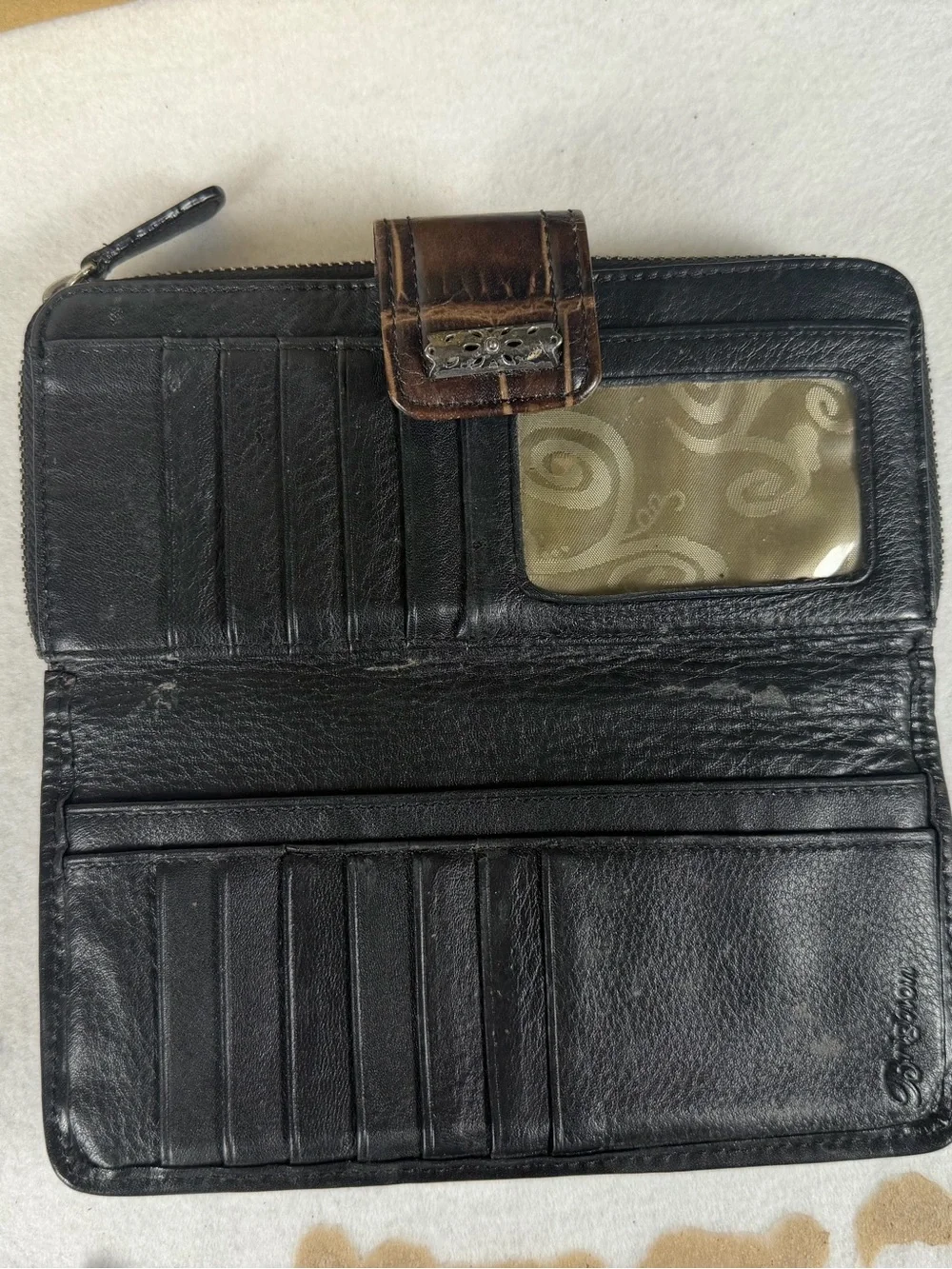 Brighton Black Brown Leather Organizer Wallet Zip Around Card ID Holder